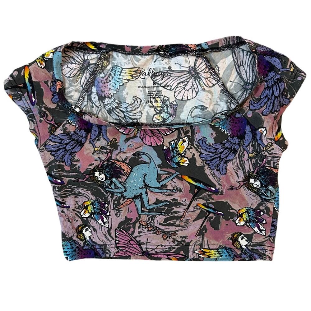 Whimsigoth Boho Organic Scoop Neck Crop Top Womens Small Purple Festival Yoga